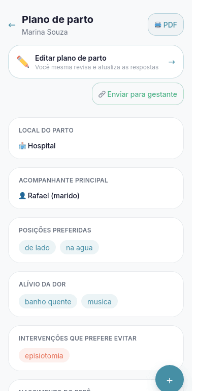 Plano de parto preenchido por você